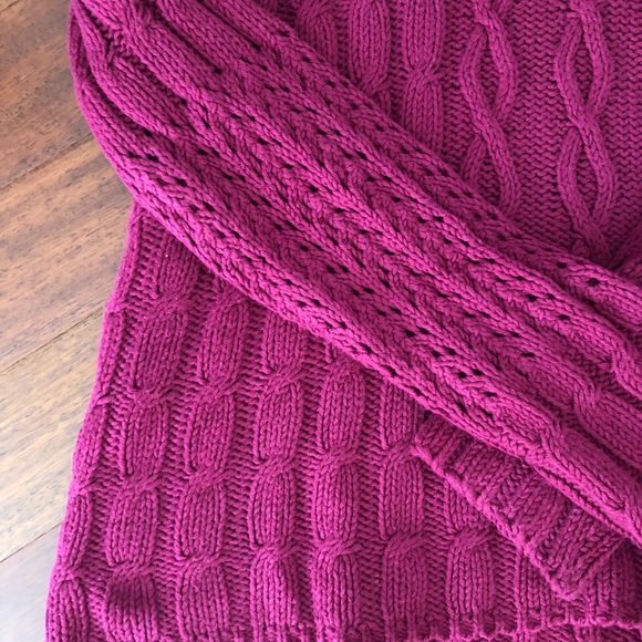 DKNY JEANS Burgundy Red Cable Knit Shawl Neck Sweater Medium - Picture 3 of 6